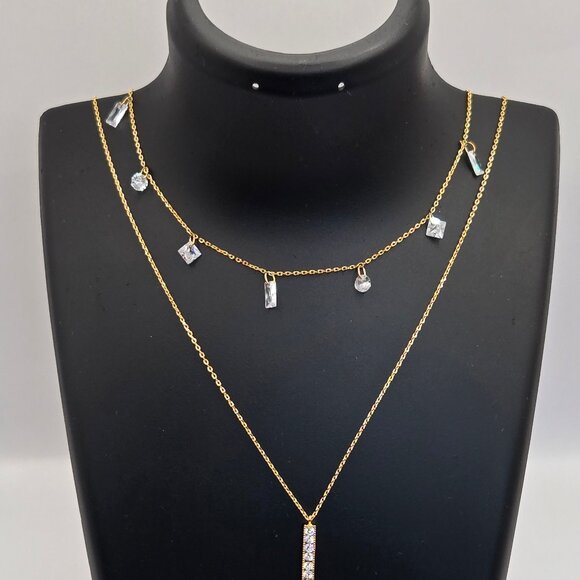Lulus Alluring Sparkles 14kt Gold Rhinestone Layered Necklace New With Tags - Picture 11 of 16